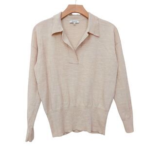 Madewell Polo Sweater Womens Small Beige 100% Merino Wool Knit Pullover Casual